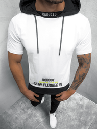 T-Shirt z kapturem męski biały OZONEE MR/20178