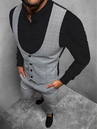 Komplet męski - kamizelka I spodnie chino szaro-zielony OZONEE DJ/5552