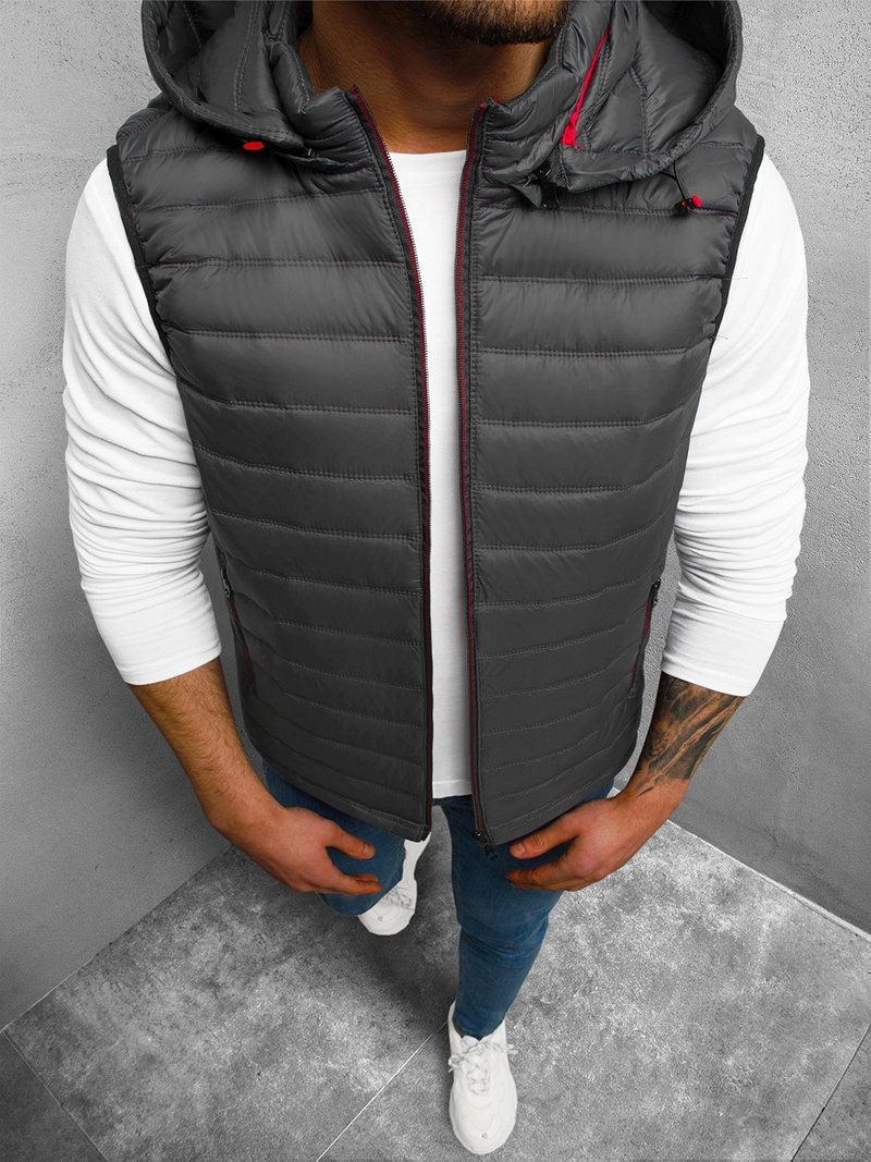 Kamizelka męska pikowana z kapturem grafitowa OZONEE N/7108/7