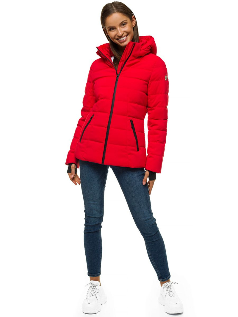 Kurtka zimowa z kapturem damska czerwona OZONEE O/M201/4