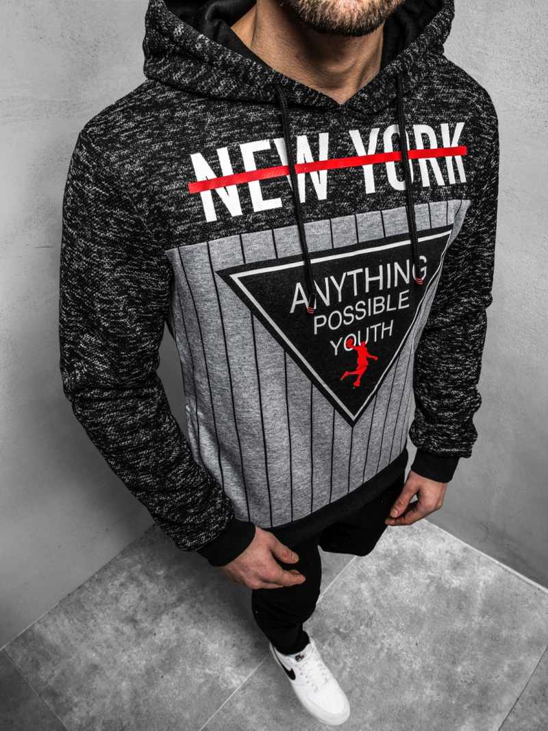 Bluza z kapturem męska czarna OZONEE JS/KS1907Z