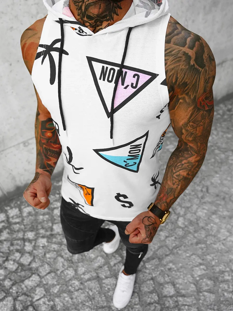 Koszulka bez rękawów męska z nadrukiem biała OZONEE O/BL308Z