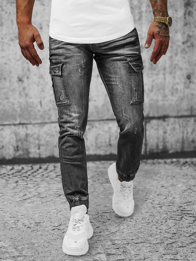 Spodnie jeansowe joggery męskie czarne OZONEE NB/MP0130N