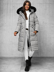 Kurtka zimowa damska długa pikowana szara OZONEE O/W377