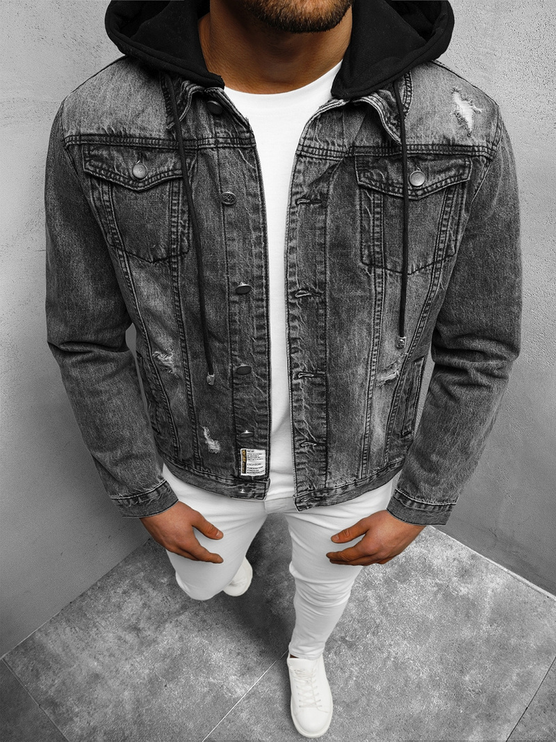 Kurtka męska jeansowa czarna OZONEE NB/MJ505N