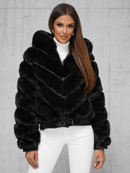 Kurtka zimowa damska z futerkiem czarna OZONEE JS/11Z8165Z