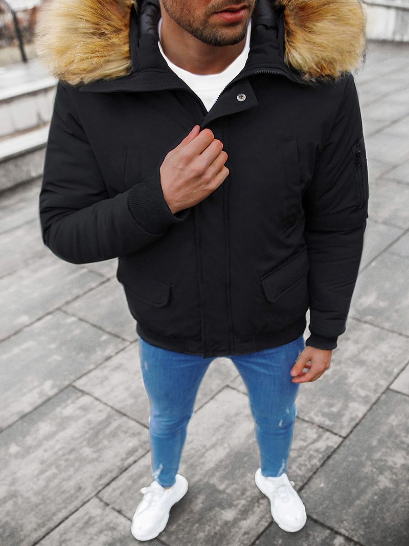 Kurtka zimowa męska z futerkiem czarna OZONEE JS/M2019/392Z