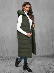 Kamizelka damska długa pikowana ciemno-zielona OZONEE JS/5M3157/136