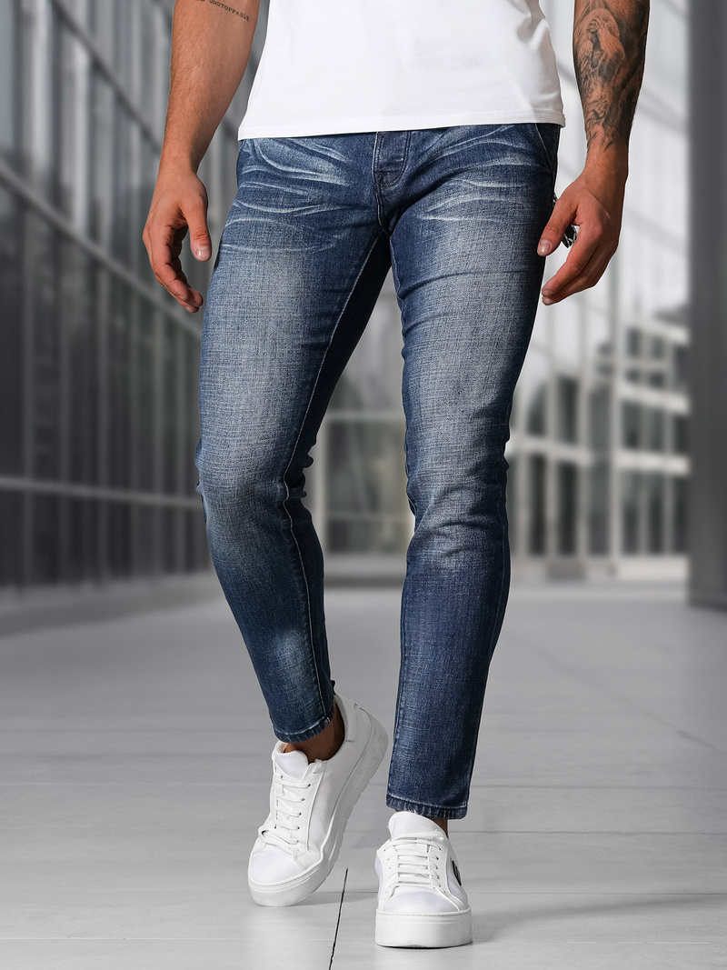 Spodnie jeansowe męskie slim fit ciemno-niebieskie OZONEE NB/MP0091BS