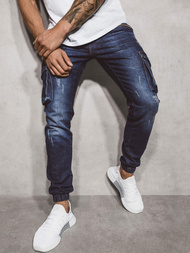 Spodnie jeansowe joggery męskie ciemno-niebieskie OZONEE G/3002