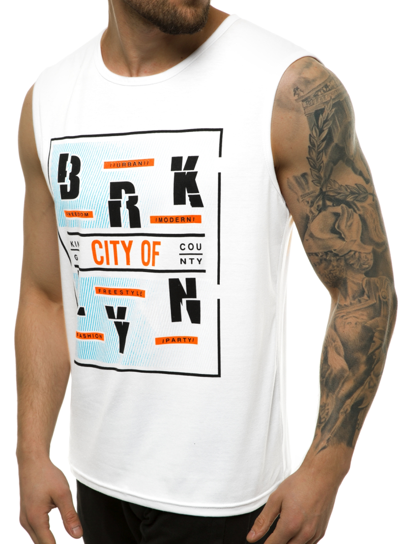 T-Shirt męski bez rękawów biały OZONEE JS/KS2091