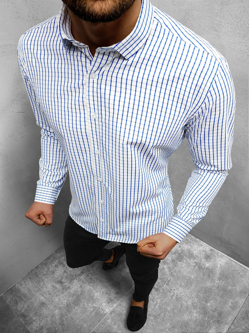 Koszula męska w kratę biała OZONEE O/1922