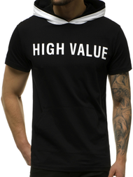 T-Shirt z kapturem męski czarny OZONEE MAD/3076