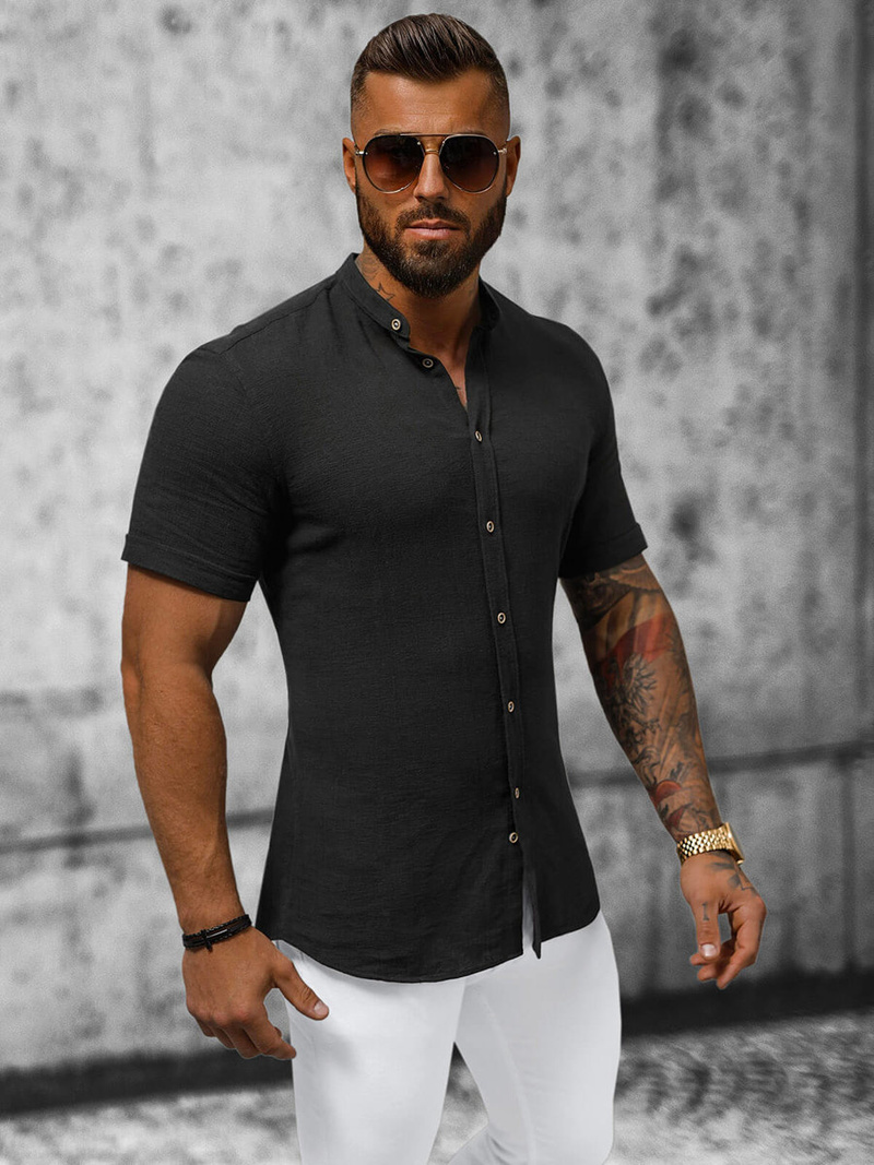 Сорочка чоловіча з коротким рукавом чорна OZONEE O/V44