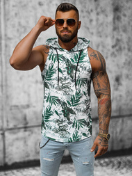 Koszulka bez rękawów męska z nadrukiem biało-zielona OZONEE O/BL307Z