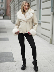 Жіноча шкіряна kуртка kремовий OZONEE JS/61M8507/280Z