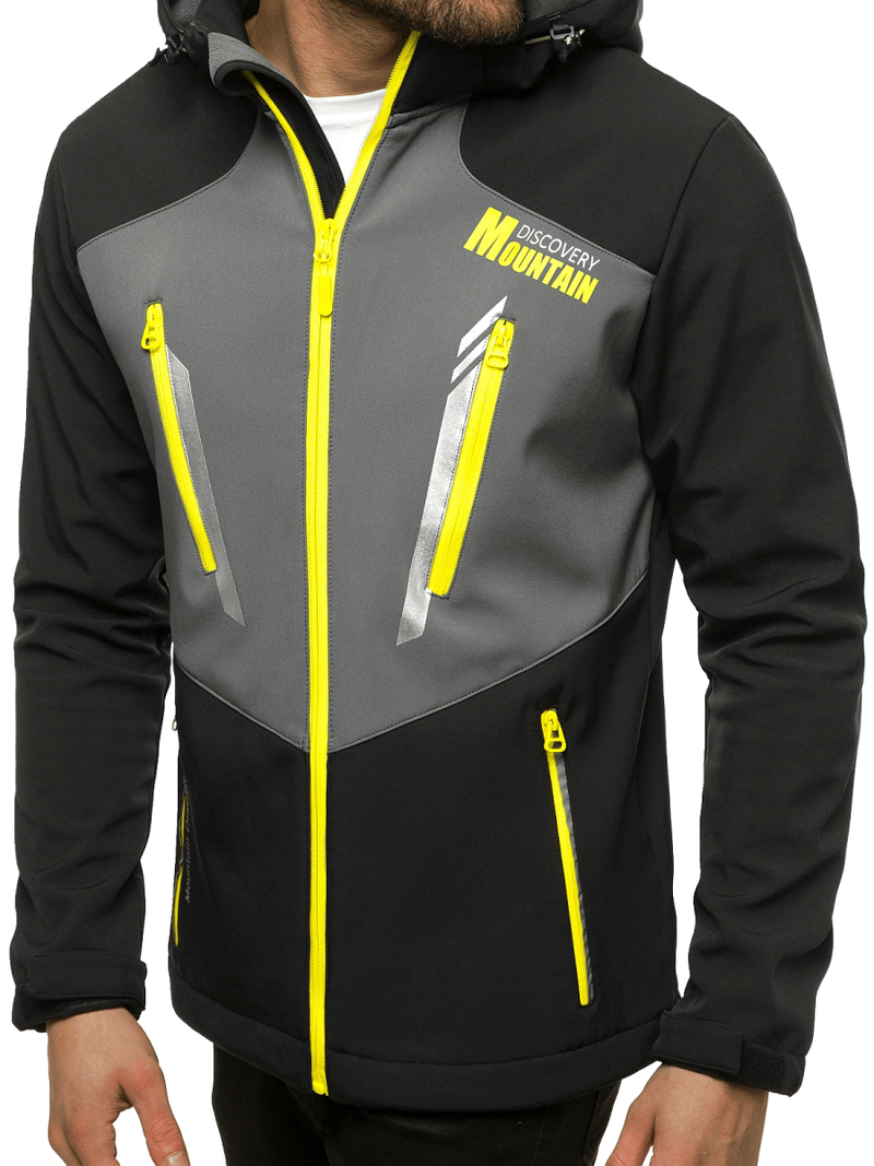 Kurtka softshell męska z kapturem czarno-szara OZONEE JS/HH022/1BZ