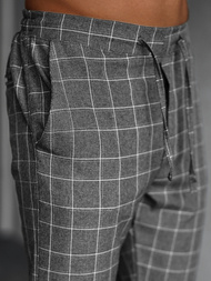 Spodnie męskie chino materiałowe w kratę grafitowe OZONEE DJ/2305/22