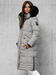 Kurtka zimowa damska długa pikowana szara OZONEE O/W377