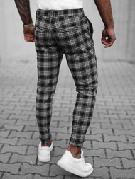 Spodnie męskie chino materiałowe w kratę grafitowe OZONEE O/H6003