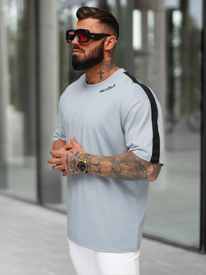 T-shirt męski loose fit jasno-niebieski OZONEE O/QQ1195