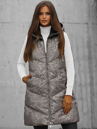 Kamizelka damska dwustronna długa pikowana z kapturem szara OZONEE O/DK118/26Z