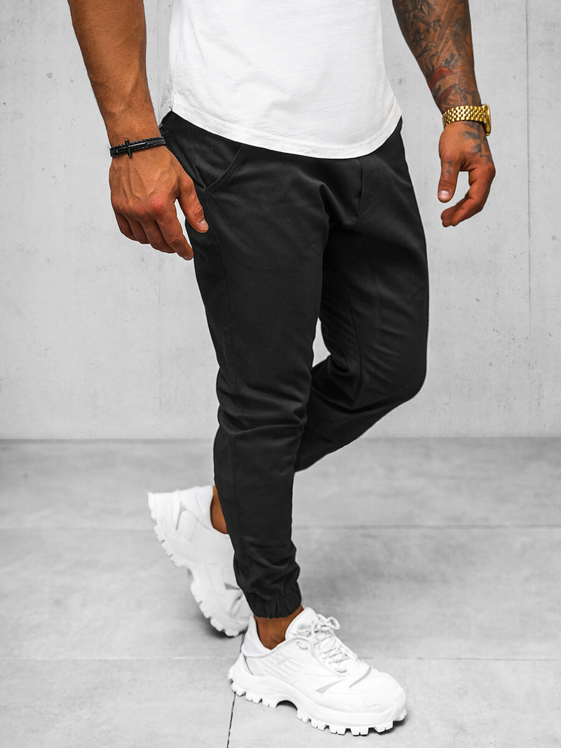 Spodnie męskie chino joggery czarne OZONEE O/399