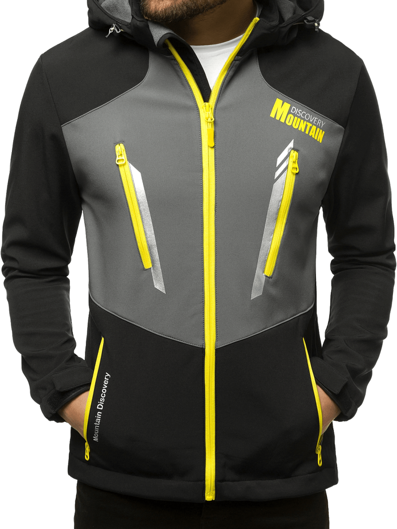 Kurtka softshell męska z kapturem czarno-szara OZONEE JS/HH022/1BZ