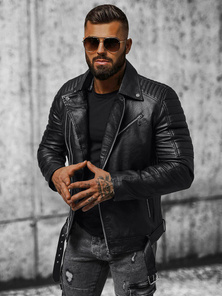 Kurtka skórzana męska ramoneska czarna OZONEE JS/11Z8005Z