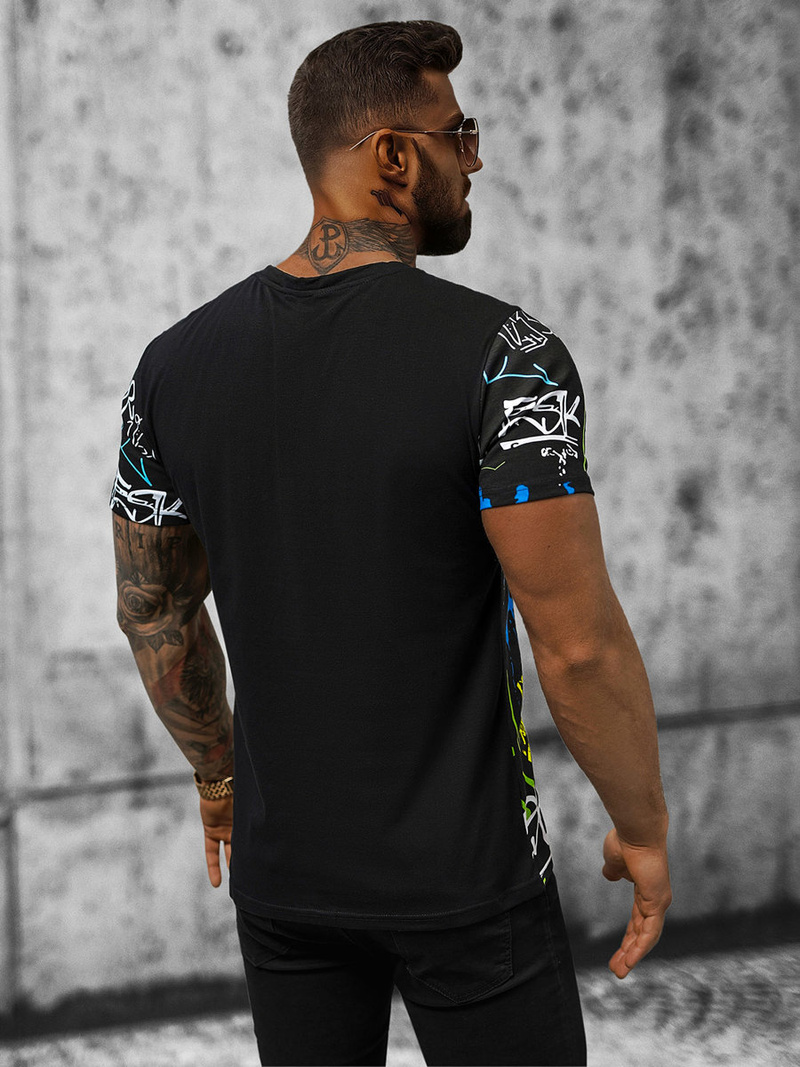 T-shirt męski czarno-zielony OZONEE JS/8T968