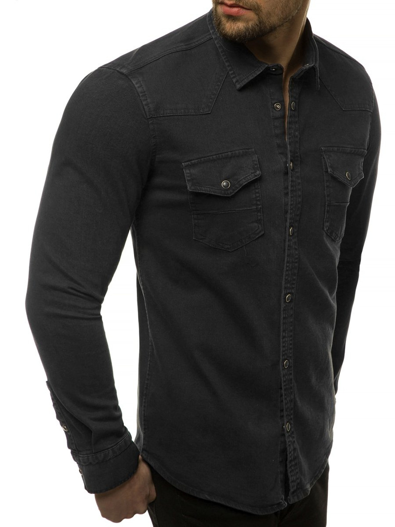 Koszula męska jeansowa czarna OZONEE R/1599