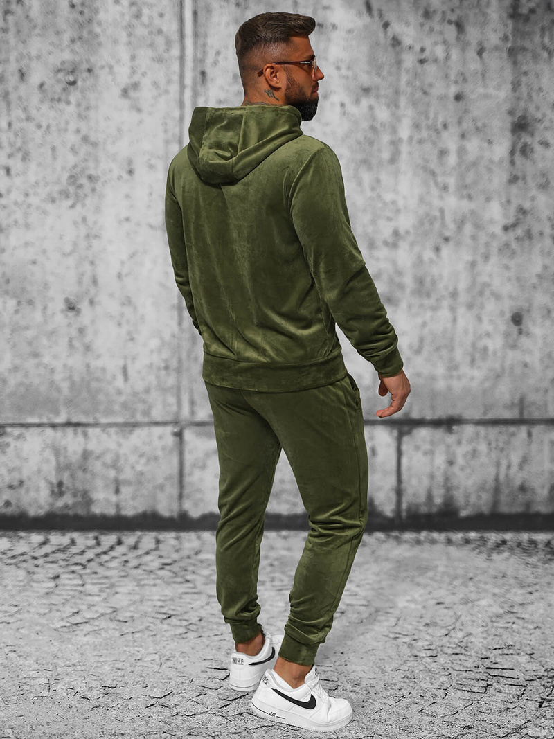 Komplet dresowy męski welurowy khaki OZONEE JS/8C1169/29