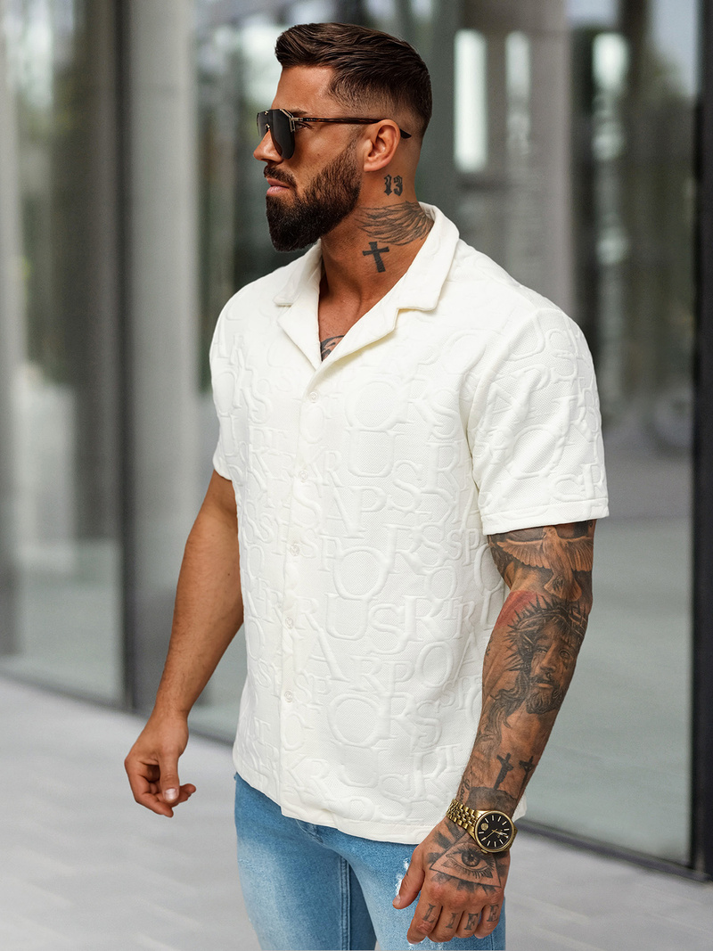 Koszula męska z krótkim rękawem ecru OZONEE O/B2256