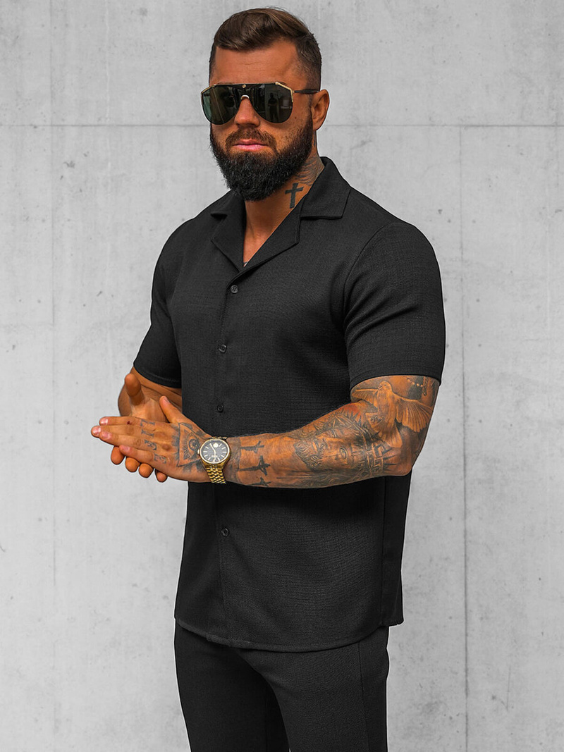 Koszula męska z krótkim rękawem czarna OZONEE O/Y971T