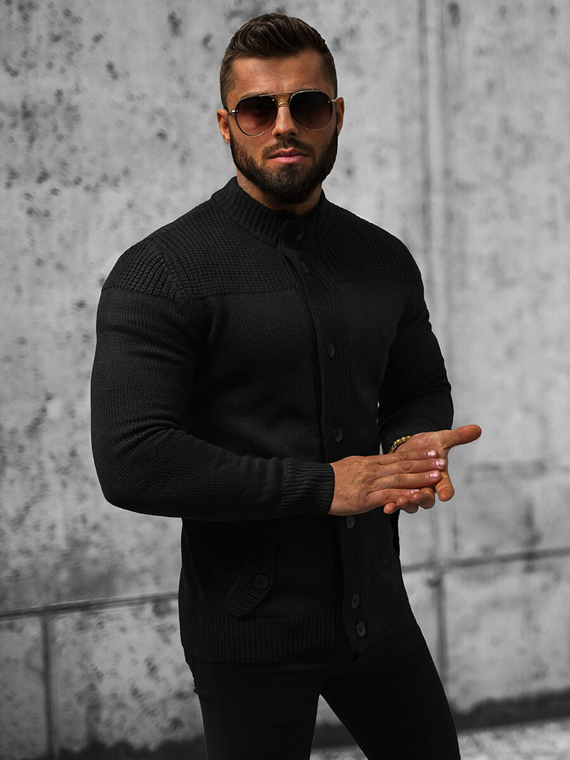 Sweter męski kardigan czarny OZONEE NB/MM6011/4