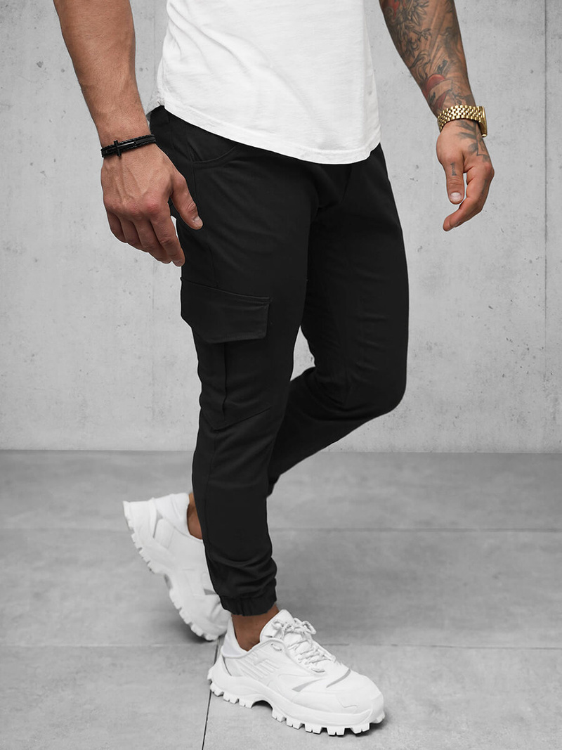 Spodnie męskie chino joggery czarne OZONEE A/404