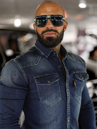 Koszula męska jeansowa ciemno-niebieska OZONEE O/51410