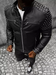 Чоловіча шкіряна куртка Чорна OZONEE JS/11Z8007