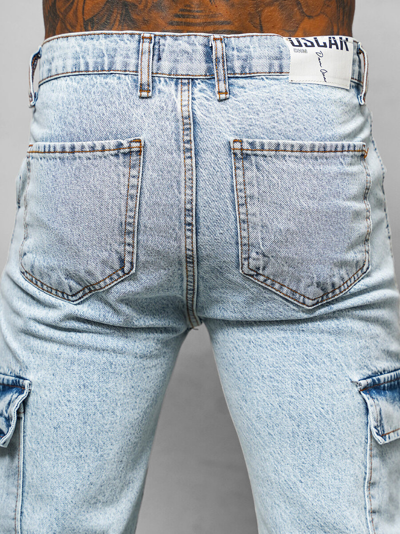 Spodnie jeansowe męskie wide leg jasno-niebieskie OZONEE DO/4001