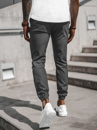 Spodnie męskie chino joggery w kratę grafitowe OZONEE DJ/2294/22Z