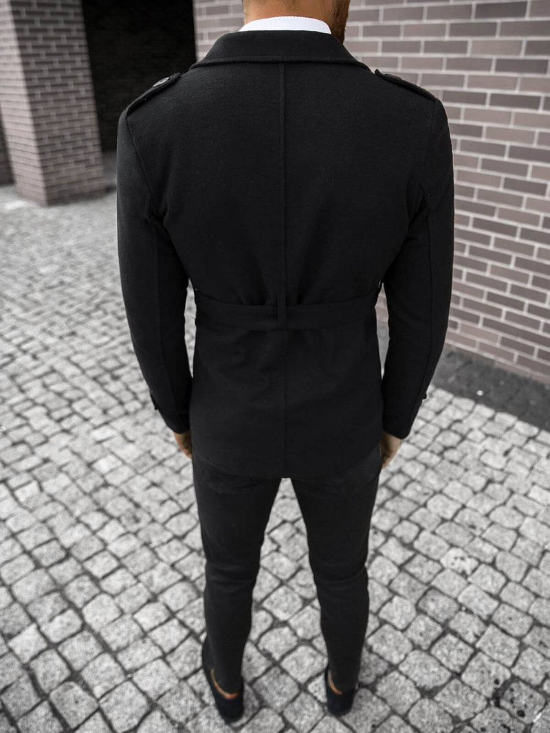 Płaszcz męski z pagonami czarny OZONEE O/5627