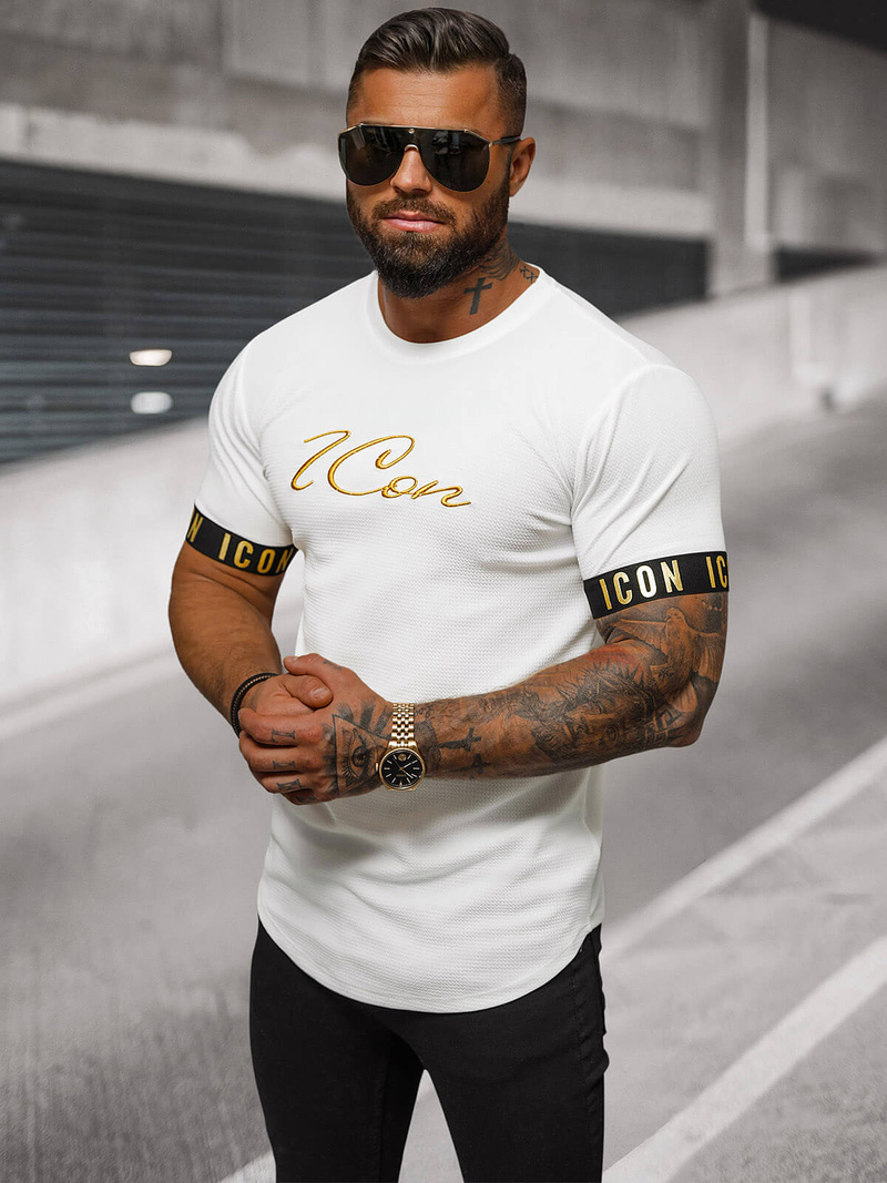 Футболка чоловіча білий і золотий OZONEE O/T7578