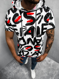 T-Shirt męski z nadrukiem biało-czarny OZONEE O/BL202Z