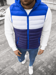 Kamizelka męska pikowana z kapturem granatowo-niebieska OZONEE JS/M13075/215Z