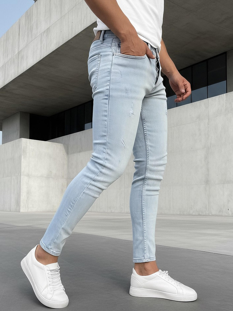 Spodnie jeansowe męskie slim fit niebieskie OZONEE DO/2823/1