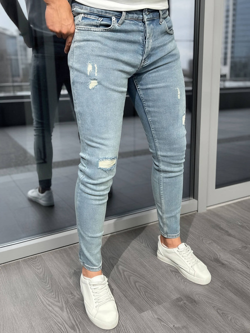 Spodnie jeansowe męskie slim fit niebieskie OZONEE DO/2778/2