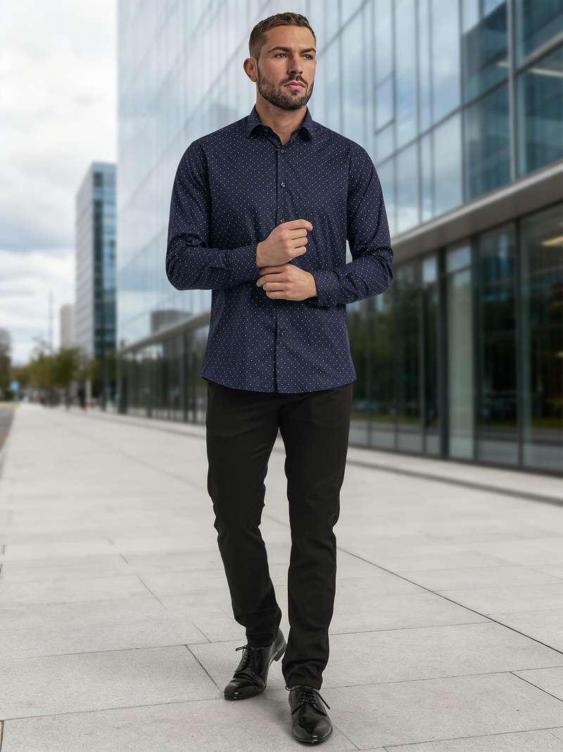 Koszula męska elegancka granatowa OZONEE V/V183