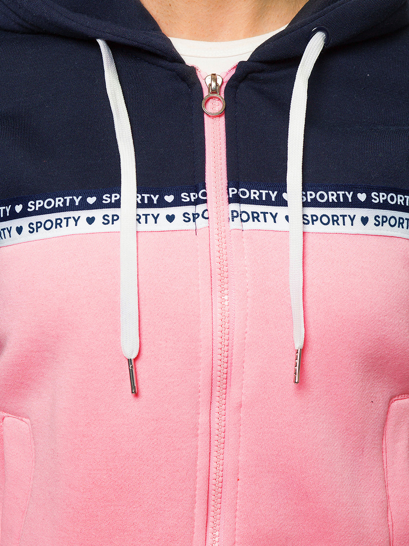 Bluza z kapturem rozpinana damska granatowo-różowa OZONEE JS/B26044