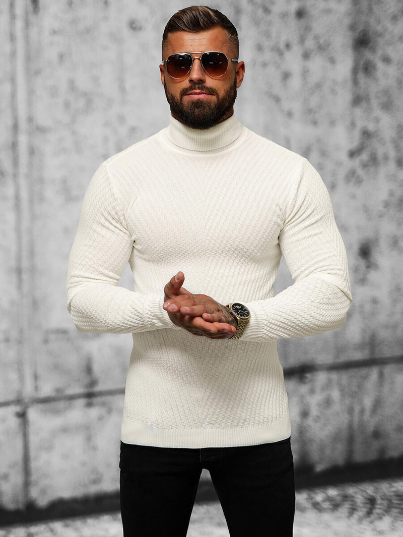 Sweter męski golf ecru OZONEE L/1596Z