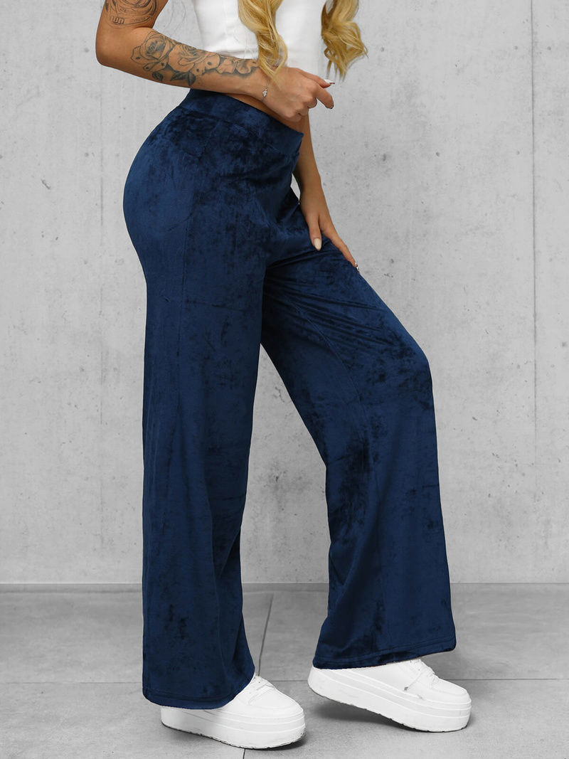 Spodnie damskie welurowe z szeroką nogawką granatowe OZONEE JS/92K531/66